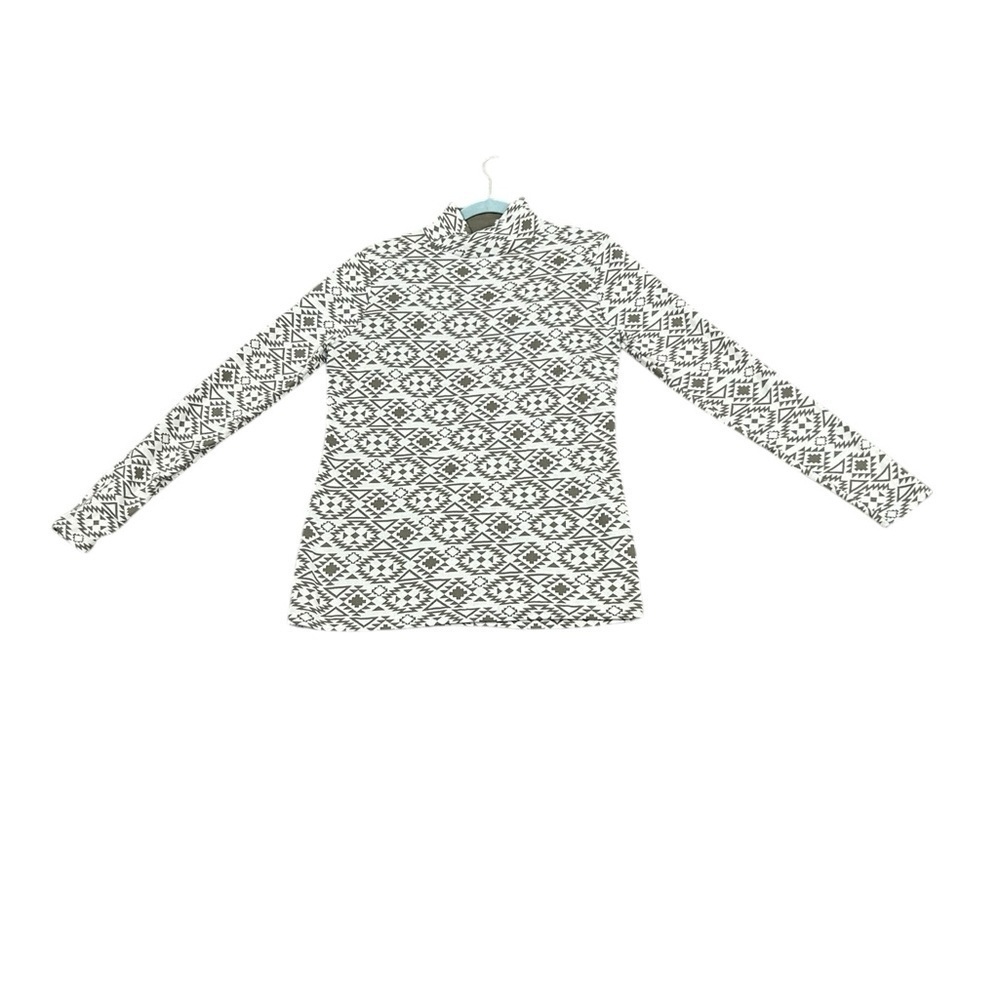 Duluth Trading Co Women’s Coolmax Mock Neck Cream Olive Aztec Pullover medium - Picture 11 of 14